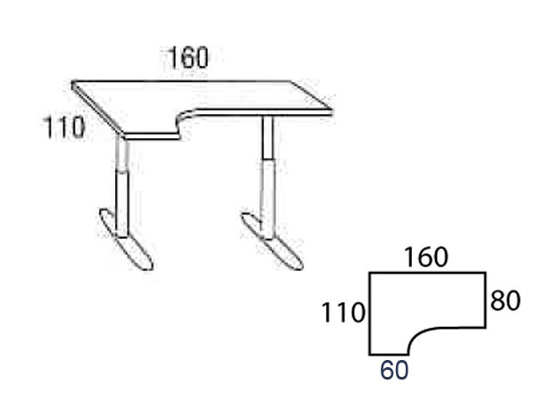 Skrivebord Combi Venstre, 160x110 cm