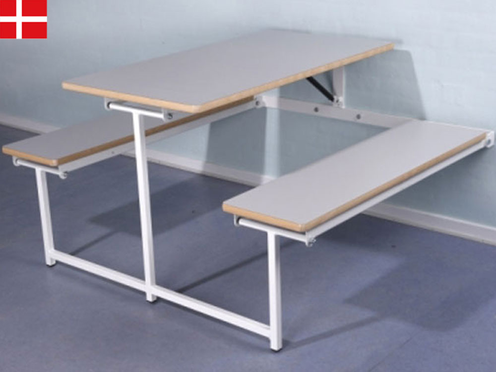 Væghængt bord med bænke, stål stel