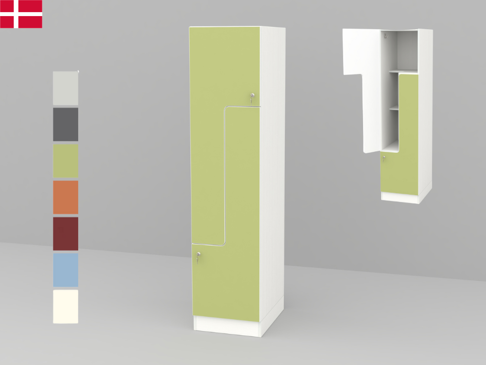 Personalegarderobe Z birkefiner med laminatlåge, 2 rum