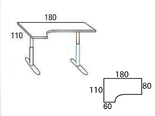 Skrivebord Combi Venstre, 180x110 cm